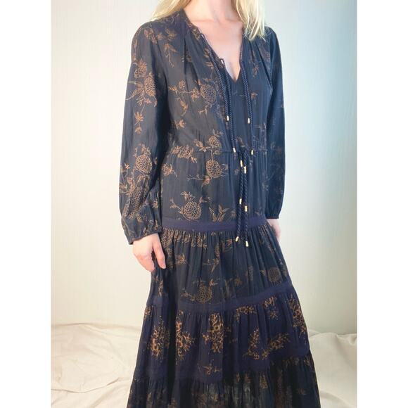 ULLA JOHNSON Varanasi Black Floral Long Sleeve Cotton Maxi Dress NWT US 4 - Picture 8 of 16